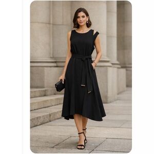 DKNY Elegant Black Asymmetrical Sleeveless Dress”size 14